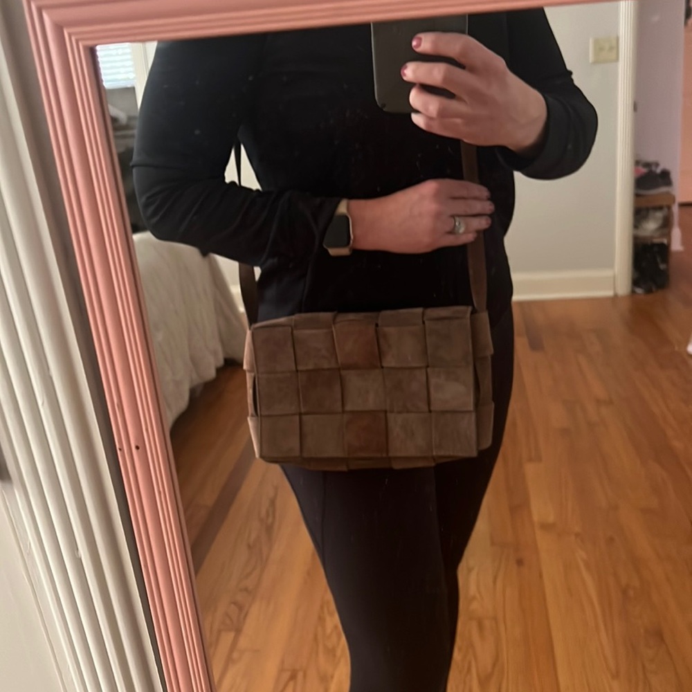 Isadora suede woven Crossbody Bag chocolate brown